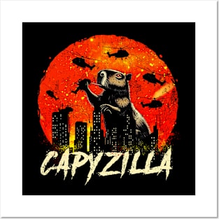 Distressed Capyzilla Animal Love Classic Art Capybara Rodent Posters and Art